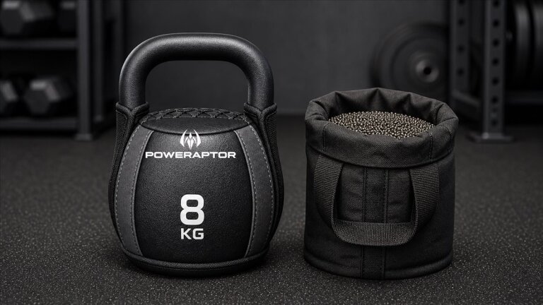 Iron sand filled soft kettlebell with Poweraptor logo for wholesale gym equipment buyers