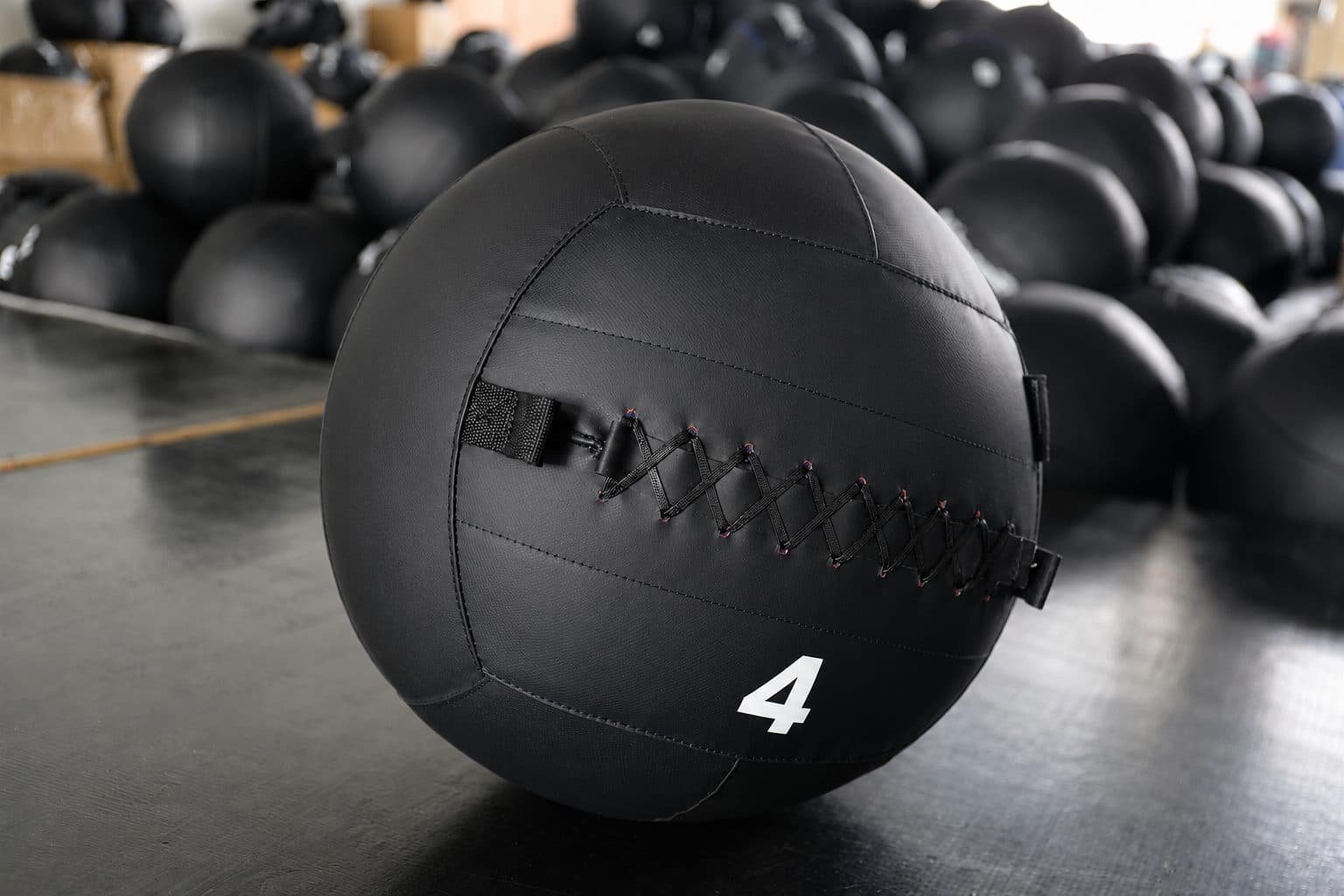 Close view of wall ball surface material and lacing for checking custom order details