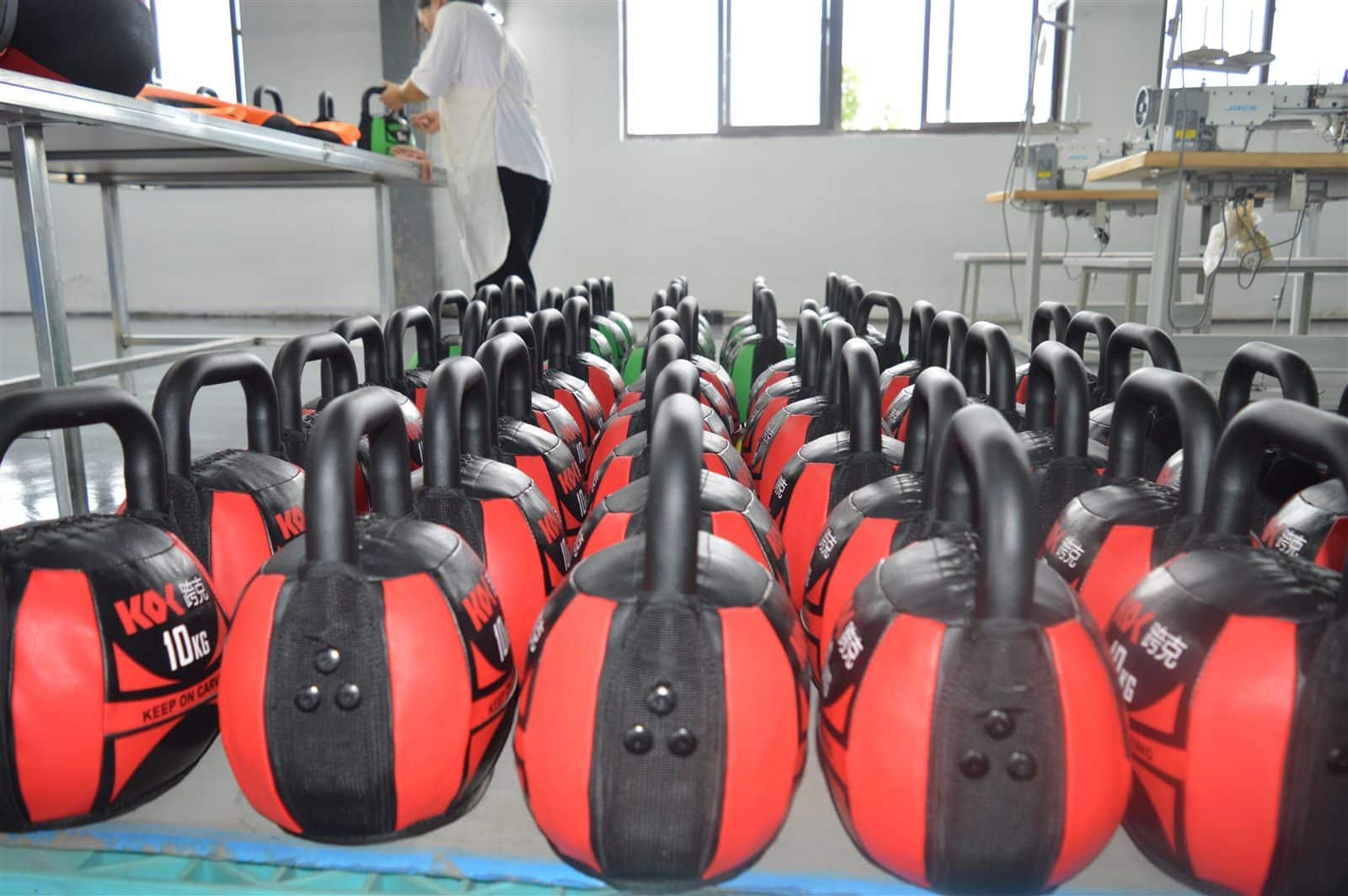 Handle wall ball production line showing seams and handle attachment areas